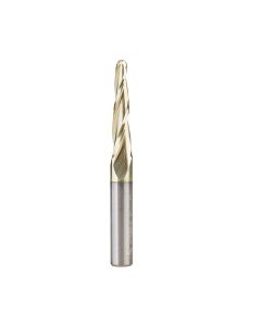 Amana 46286-S CNC 2D and 3D Carving 3.6 Deg Tapered Angle Ball Tip 1/8 Dia x 1/16 Radius x 1  x 1/4 Shank x 2-1/4 Inch Long x 3 Flute Solid Carbide Up-Cut Spiral ZrN Coated Router Bit