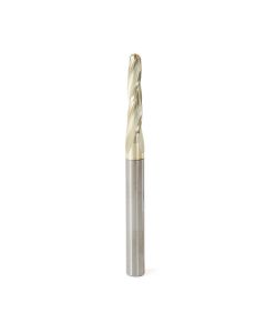 Amana 46298 CNC 2D and 3D Carving 1 Deg Tapered Angle Ball Tip 3/16 Dia x 3/32 Radius x 1 x 1/4 Shank x 3 Inch Long x 3 Flute Solid Carbide Up-Cut Spiral ZrN Coated Router Bit